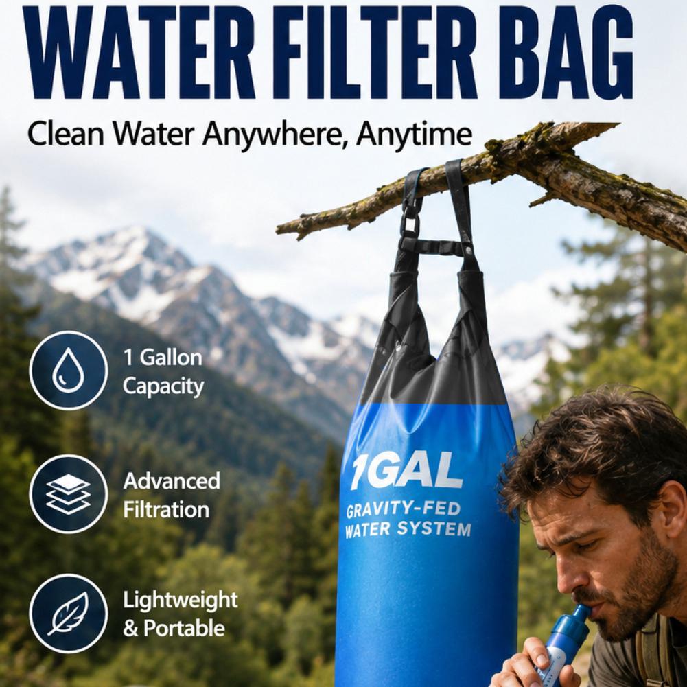 1 Gal Gravity Water Filter Bag - Water Purification Straw ulasan dan harga